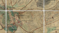 Merklín - mapa rozdělení gruntů v polovině 19.století